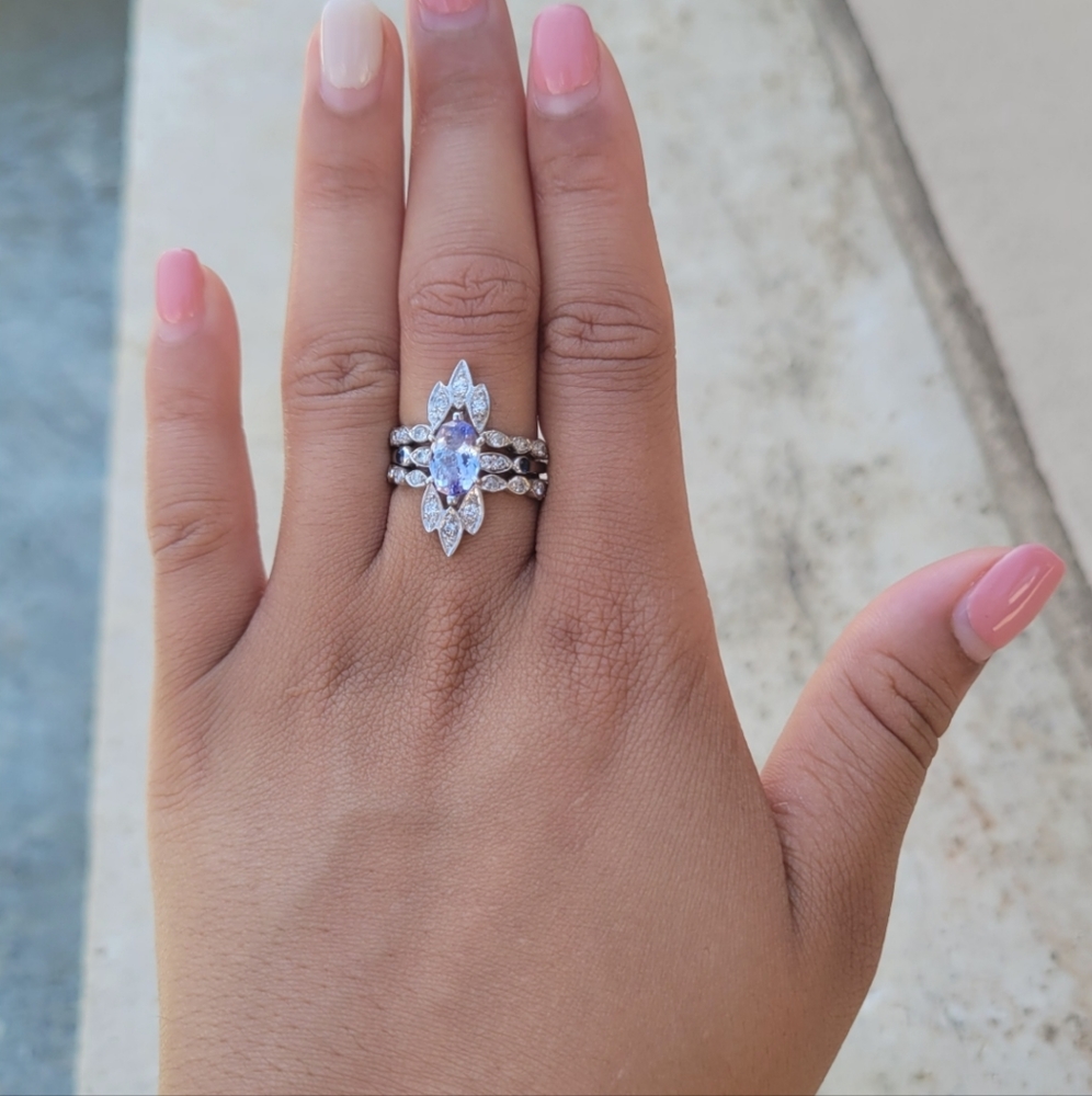 14k White Gold Custom Cut Tanzanite & Sapphire Ring - Picture 7 of 7